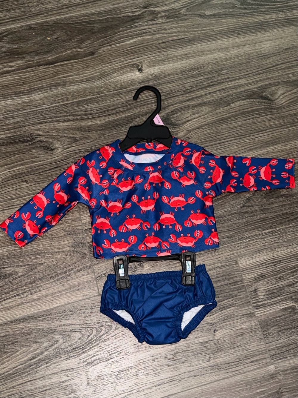 wonder nation Navy & Red Crab Rashguard Swim Set size 0-3M